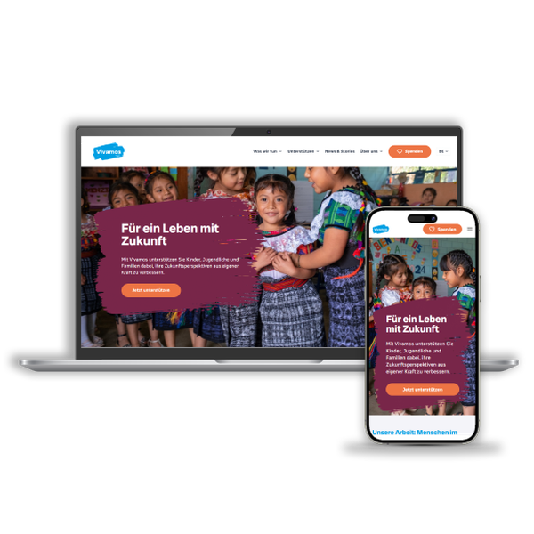 die neue Webseite von Vivamos dargestellt auf einem Laptop und Mobilgerät