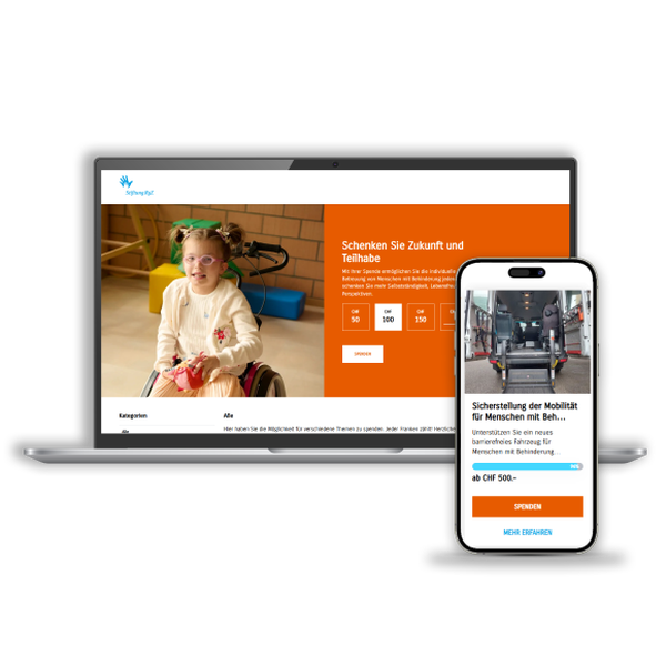 der Spendenshop der Stiftung RgZ dargestellt auf einem Laptop und Mobilgerät