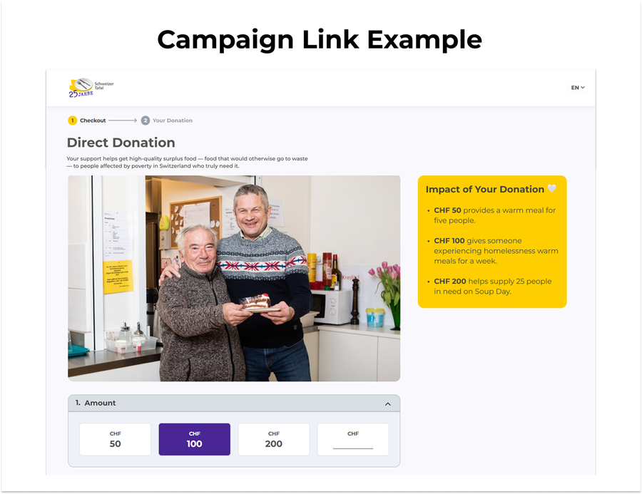 Example campaign links at Schweizer Tafel